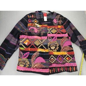 NWT Choices‎ Patchwork Jacket Black Artsy Teacher Embroidered 3X Indie Paisley